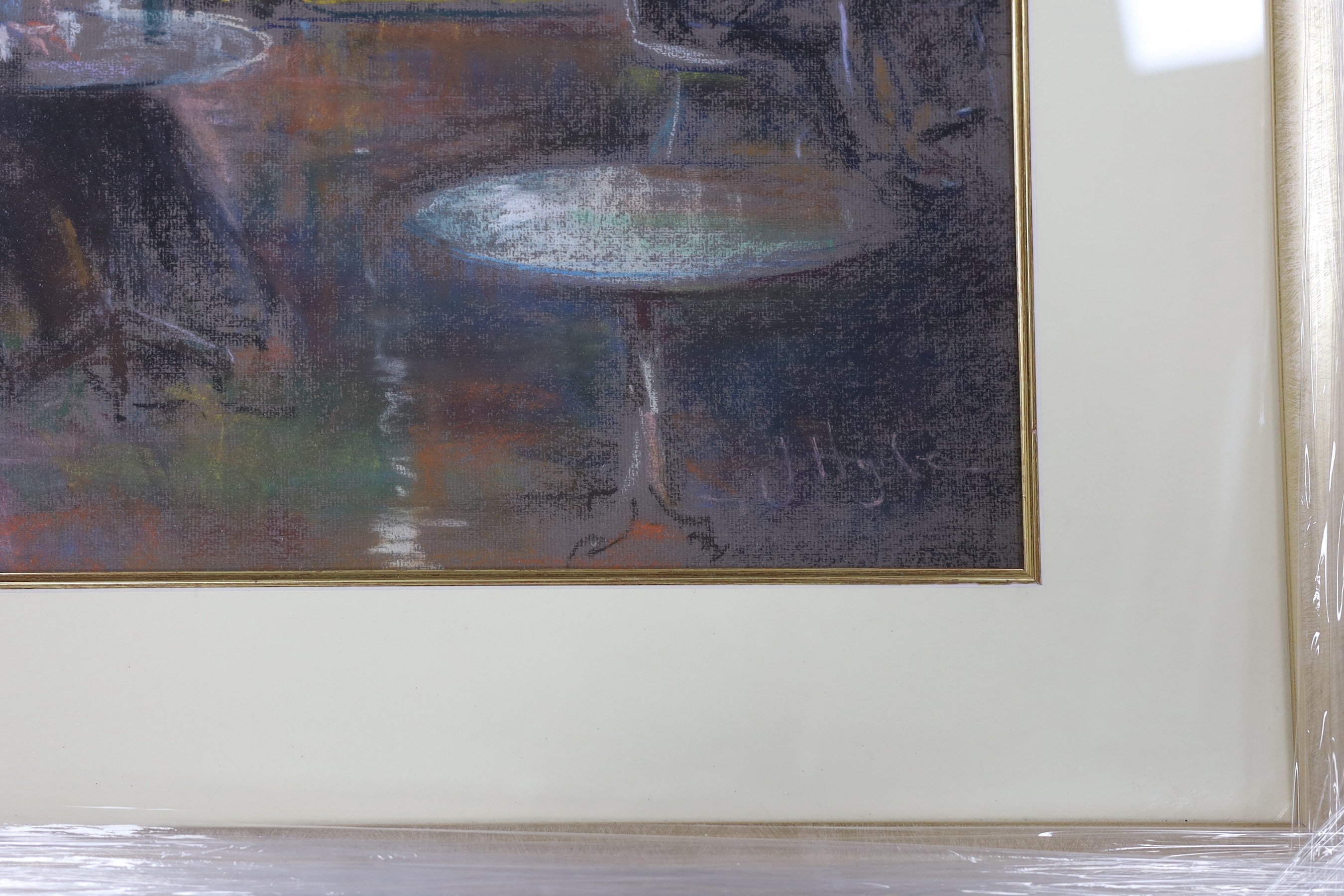 J. Hyde (aka Joel Kirk, b.1948), pastel, Interior café scene, signed with Charles Phillips COA, 67 x 48cm